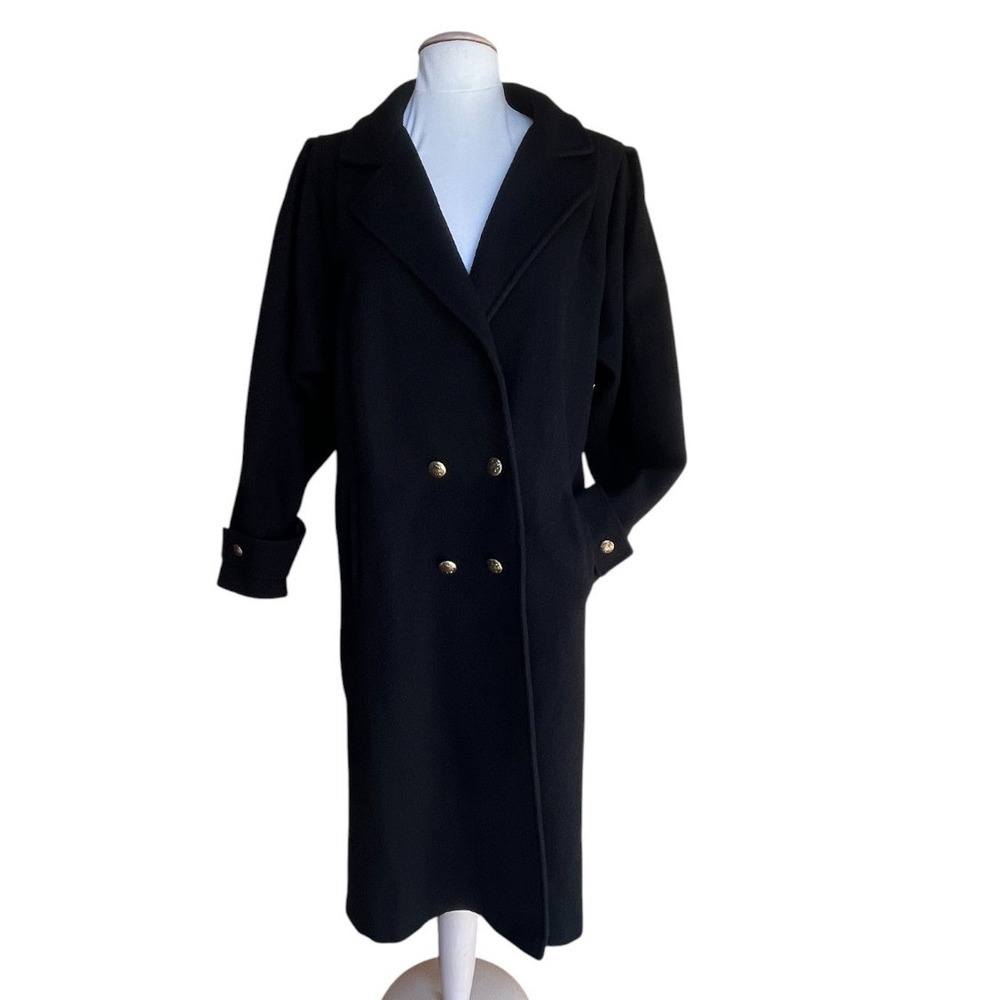New York Girl Womens Size 12‎ Black Double Breasted Wool Long Coat Preppy Money